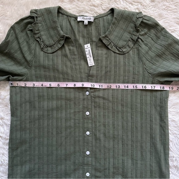 Madewell Top Ruffle-Collar Button-Up Shirt in Syril Plaid Faded Palm 0 NWT New - Picture 10 of 12